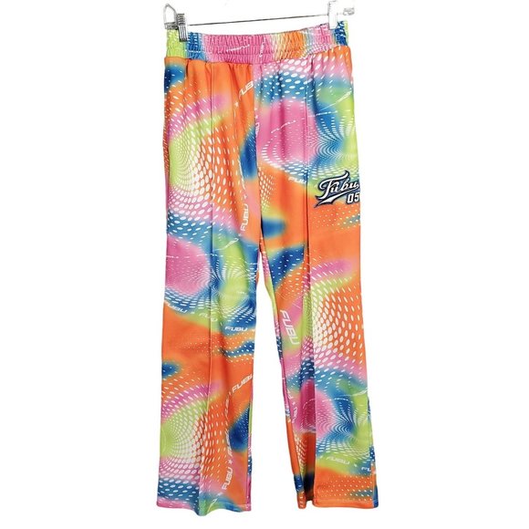 FUBU X Forever 21 Size M Pants Pull-On Wide Leg Rainbow Swirl Logo StreetWear - Picture 2 of 11
